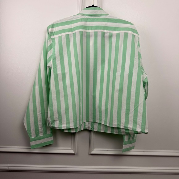 Lands' End Womens XL 18 Green White Striped Cotton Button Down Shirt Long Sleeve - Picture 2 of 6